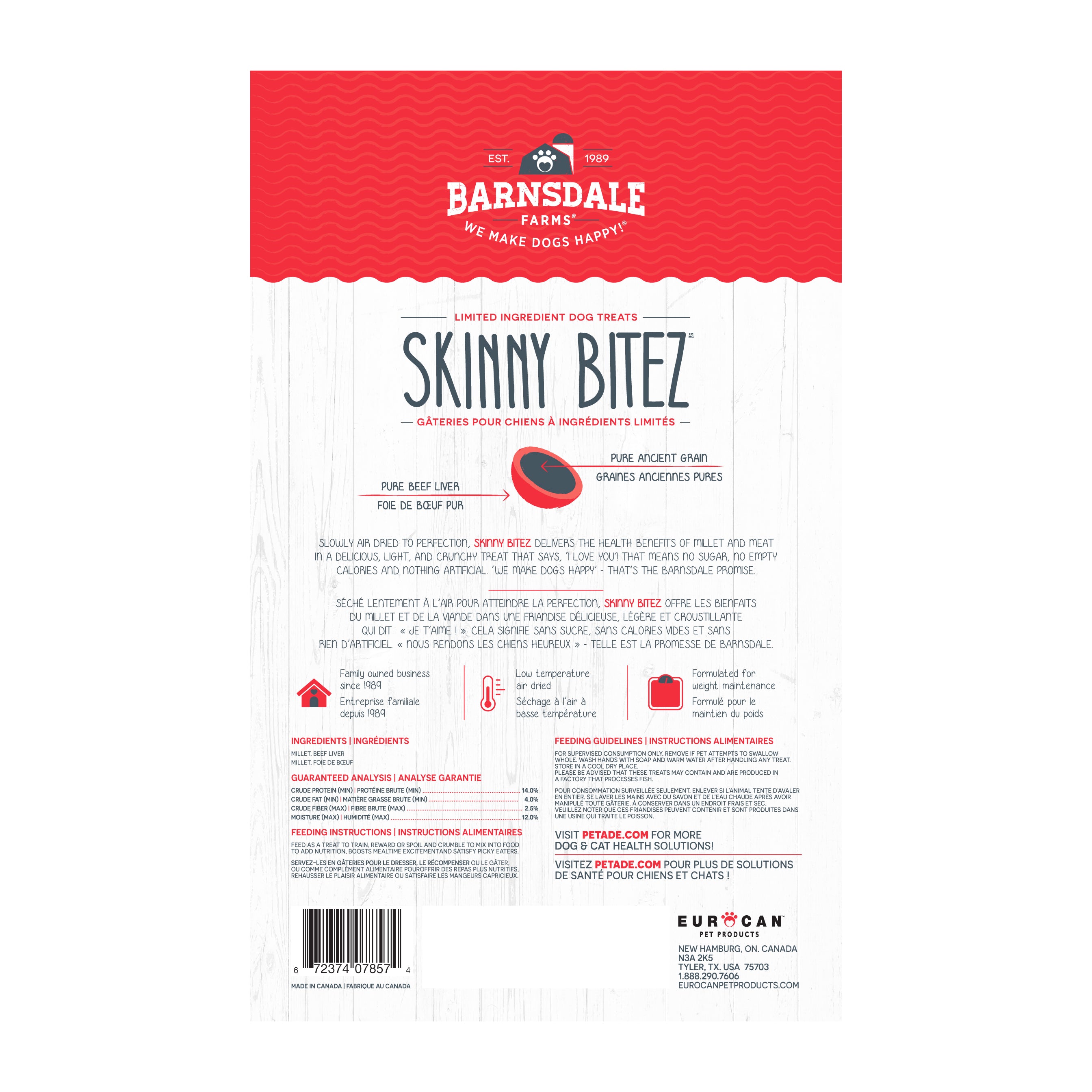 Barnsdale Farms Beef Skinny Bitez Dog Treats, 650 gr., Made in Canada