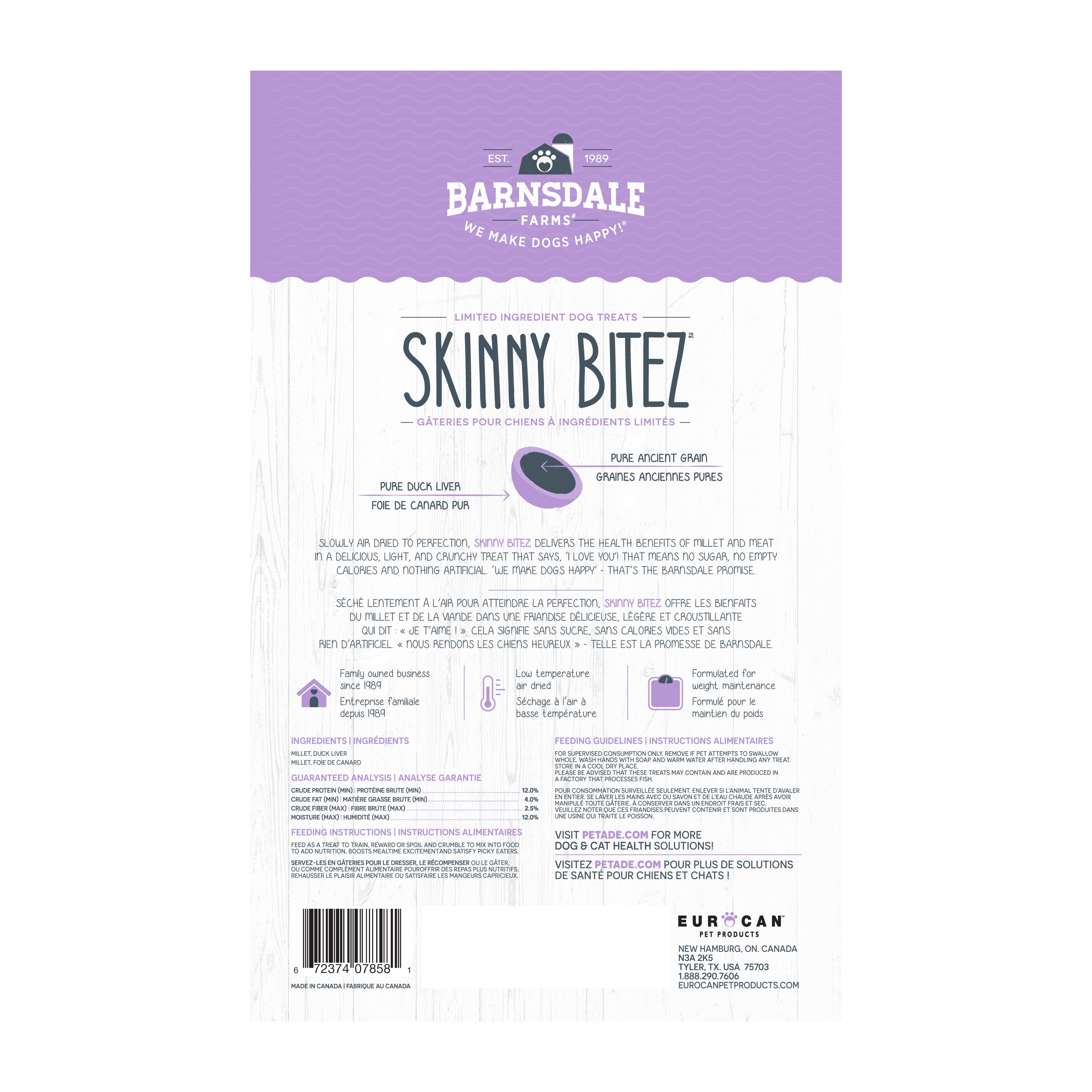 Barnsdale Farms Duck Skinny Bitez Dog Treats, 650 gr., Made in Canada