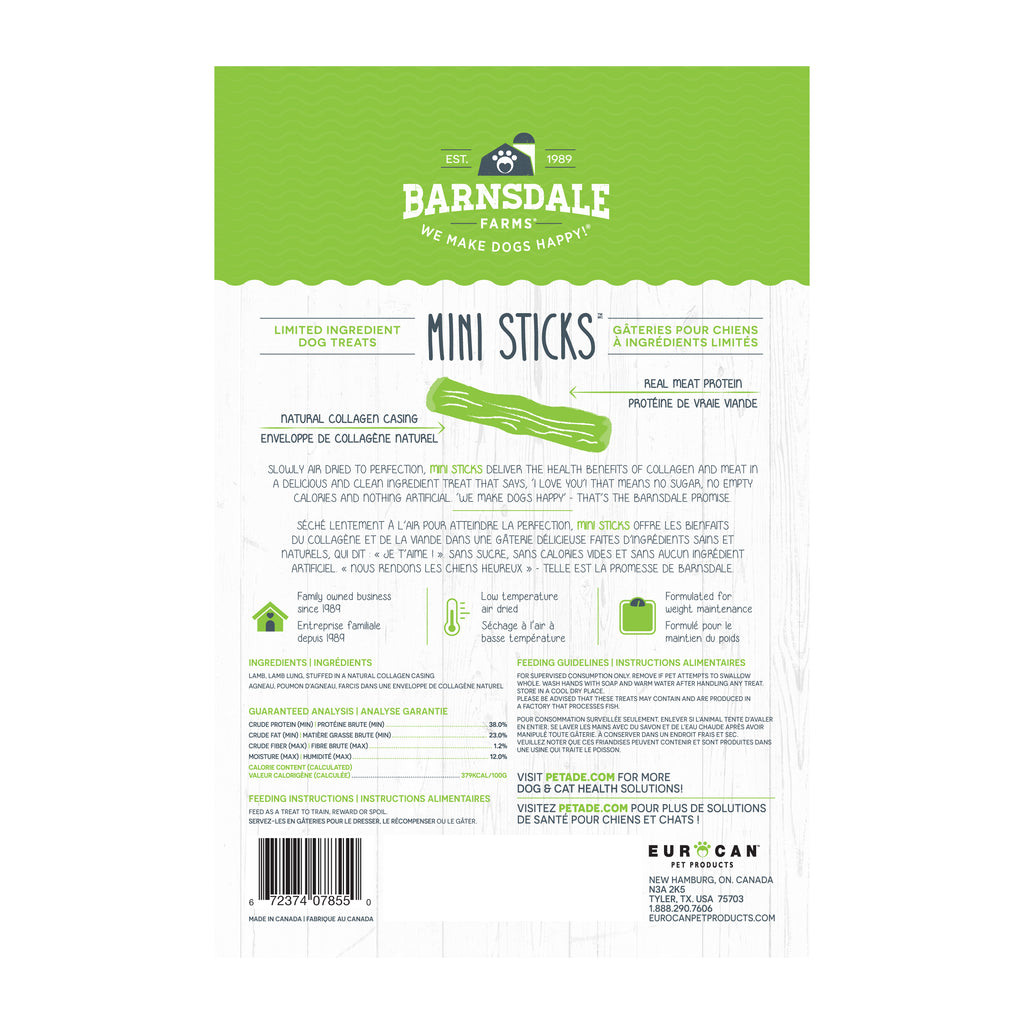 Barnsdale Farms Lamb Jerky Mini Sticks Dog Treats, 600 gr., Made in Canada