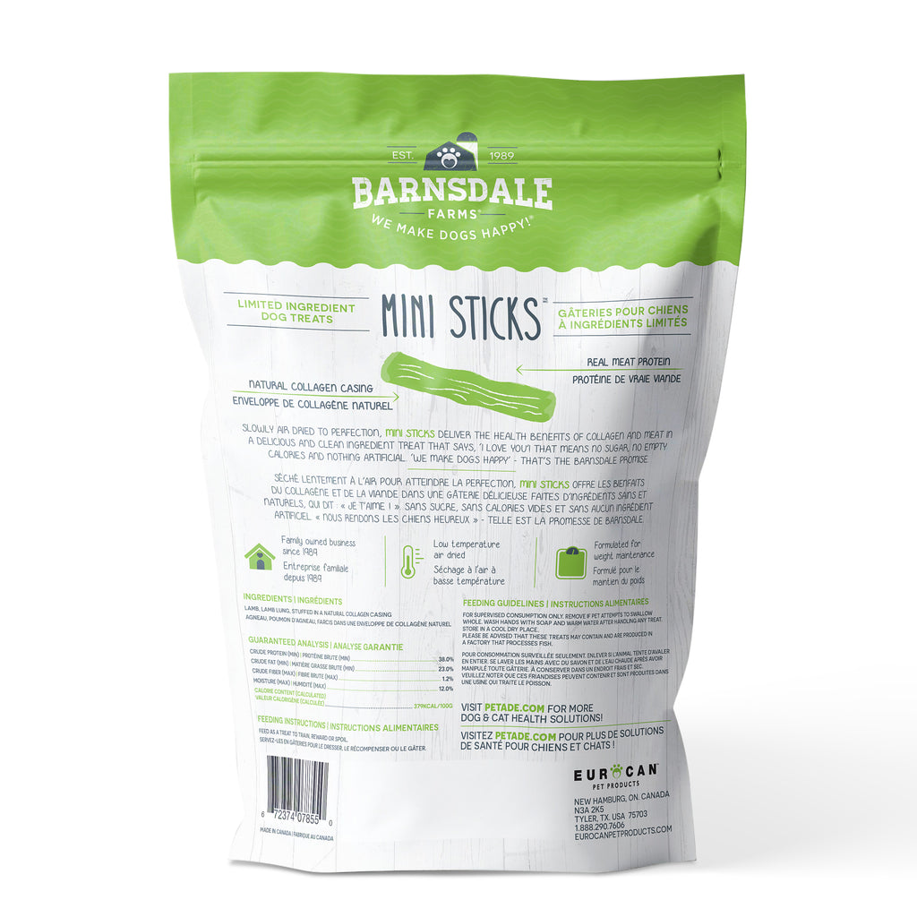 Barnsdale Farms Lamb Jerky Mini Sticks Dog Treats, 600 gr., Made in Canada