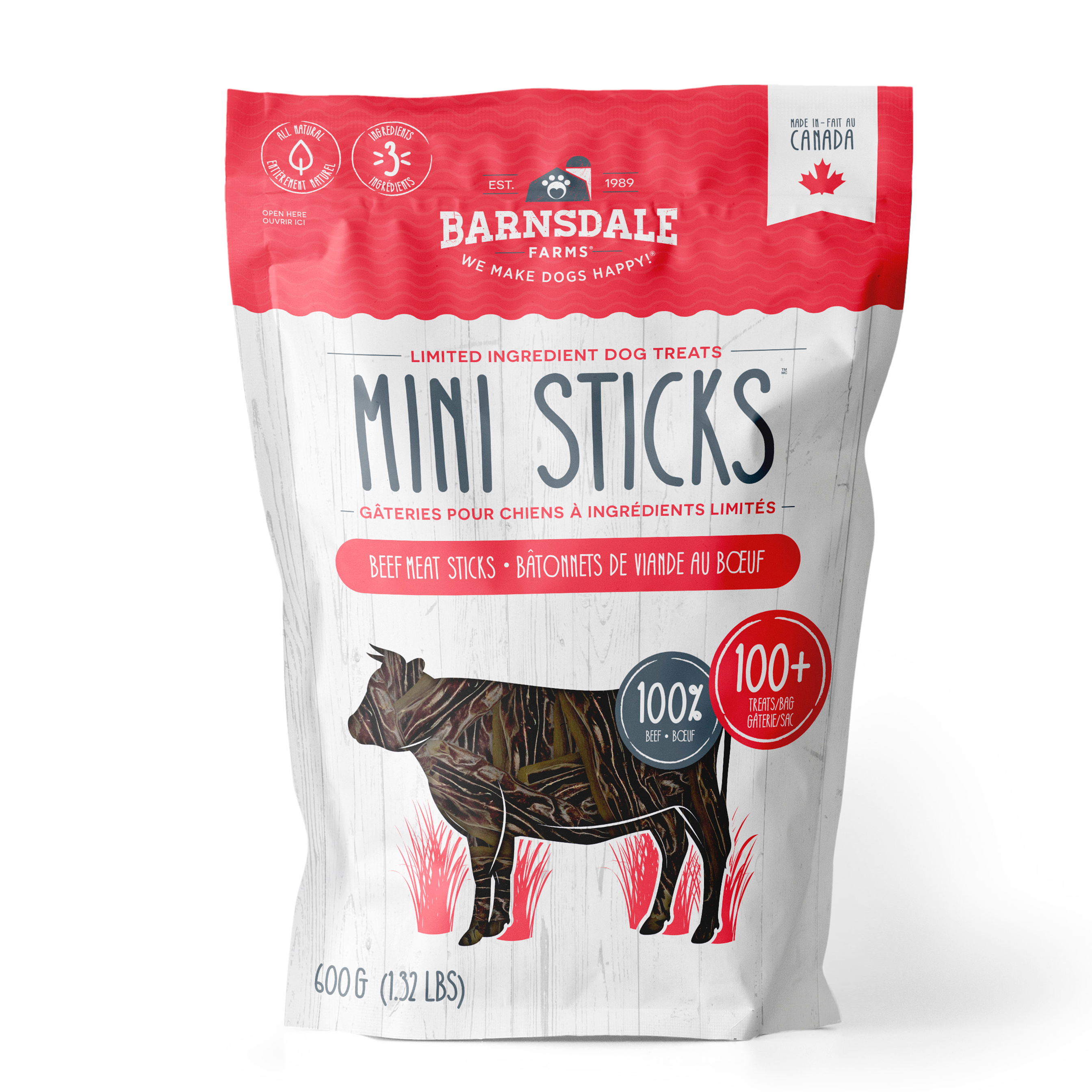 Barnsdale Farms Beef Jerky Mini Sticks Dog Treats, 600 gr., Made in Canada