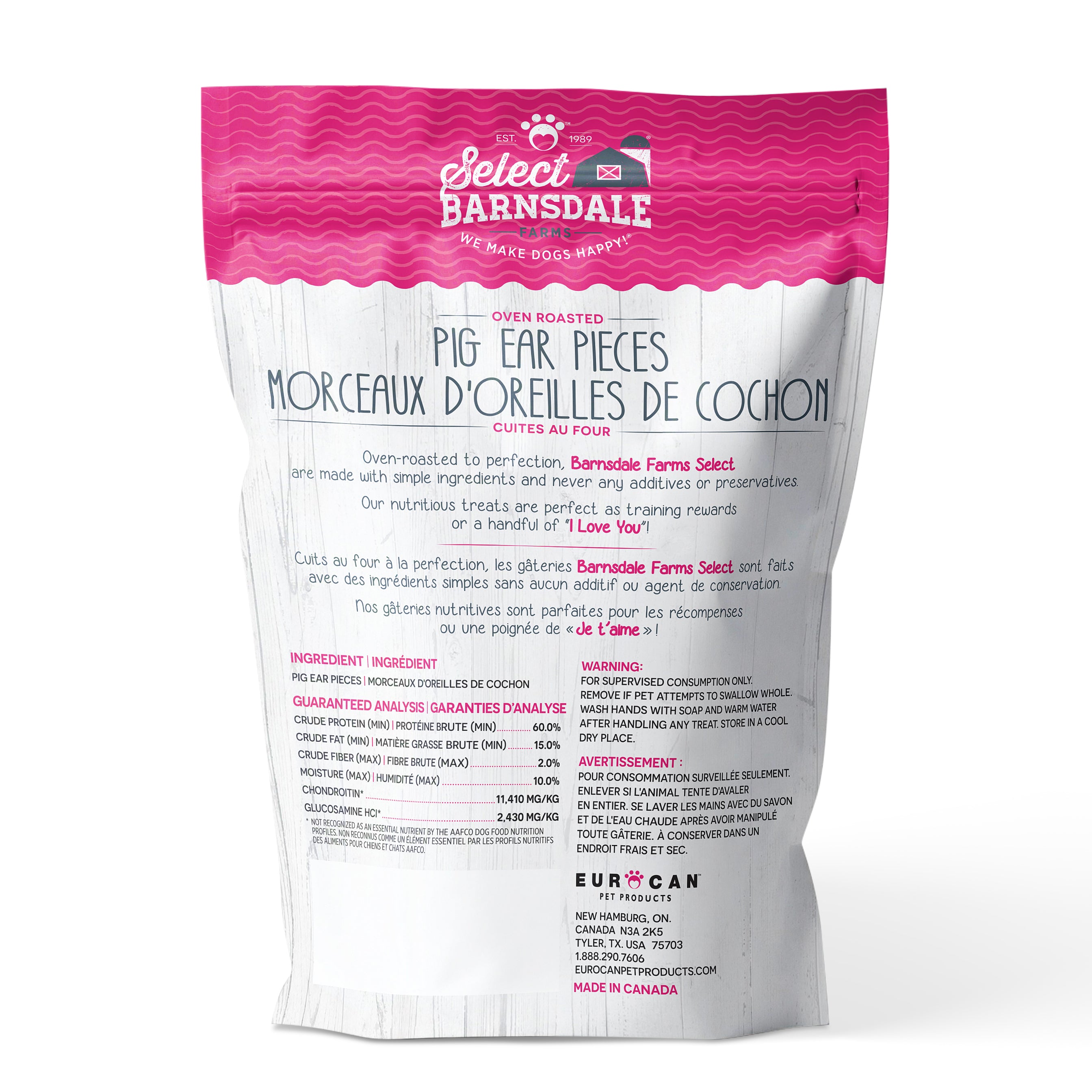 Barnsdale Farms Maplewood Smoked Pig Ears Pieces Dog Treats, 454 gr., Made in Canada