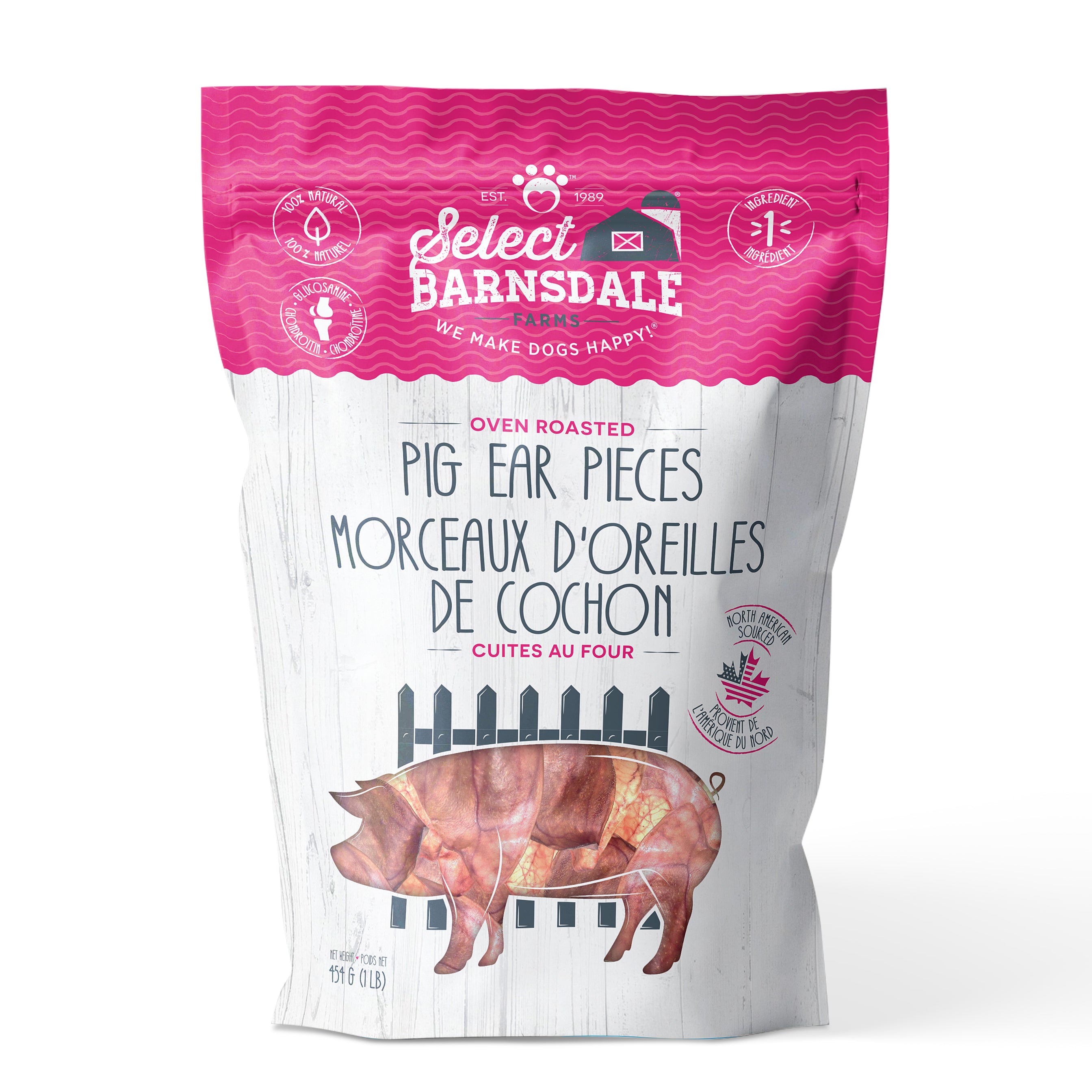 Barnsdale Farms Maplewood Smoked Pig Ears Pieces Dog Treats, 454 gr., Made in Canada