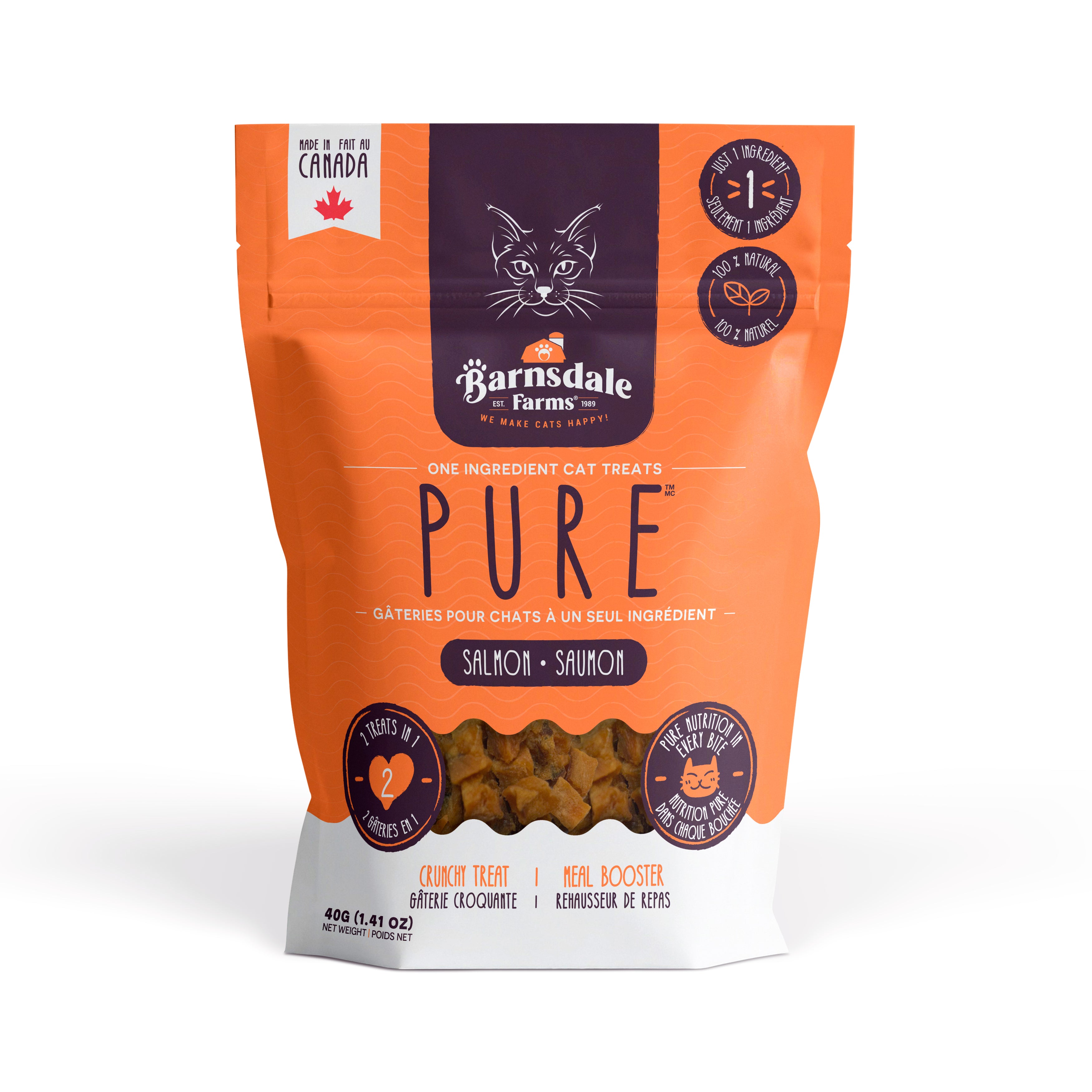 Barnsdale Farms Pure Air-Dried Salmon Cat Treats, 40 gr., Made in Canada